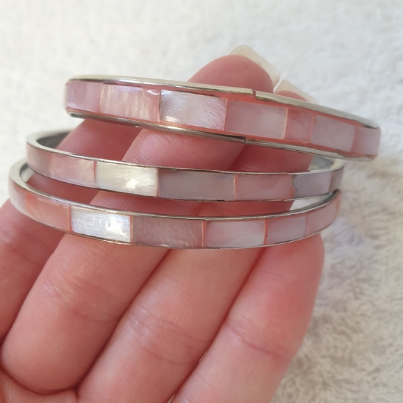 Blush silver enamel bracelets set of 3 - Picture 6 of 8